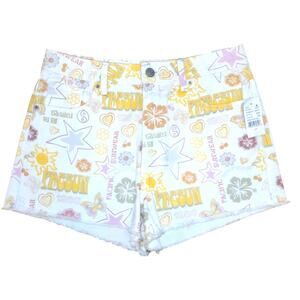NWT Pacsun High Rise Festival Shorts Raw Hem Graffiti Print Size 27 Cream Multi